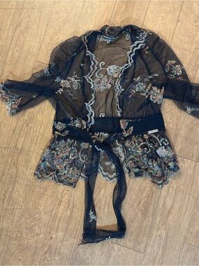 Y2K Black sheer Mesh floral  decorative jacket